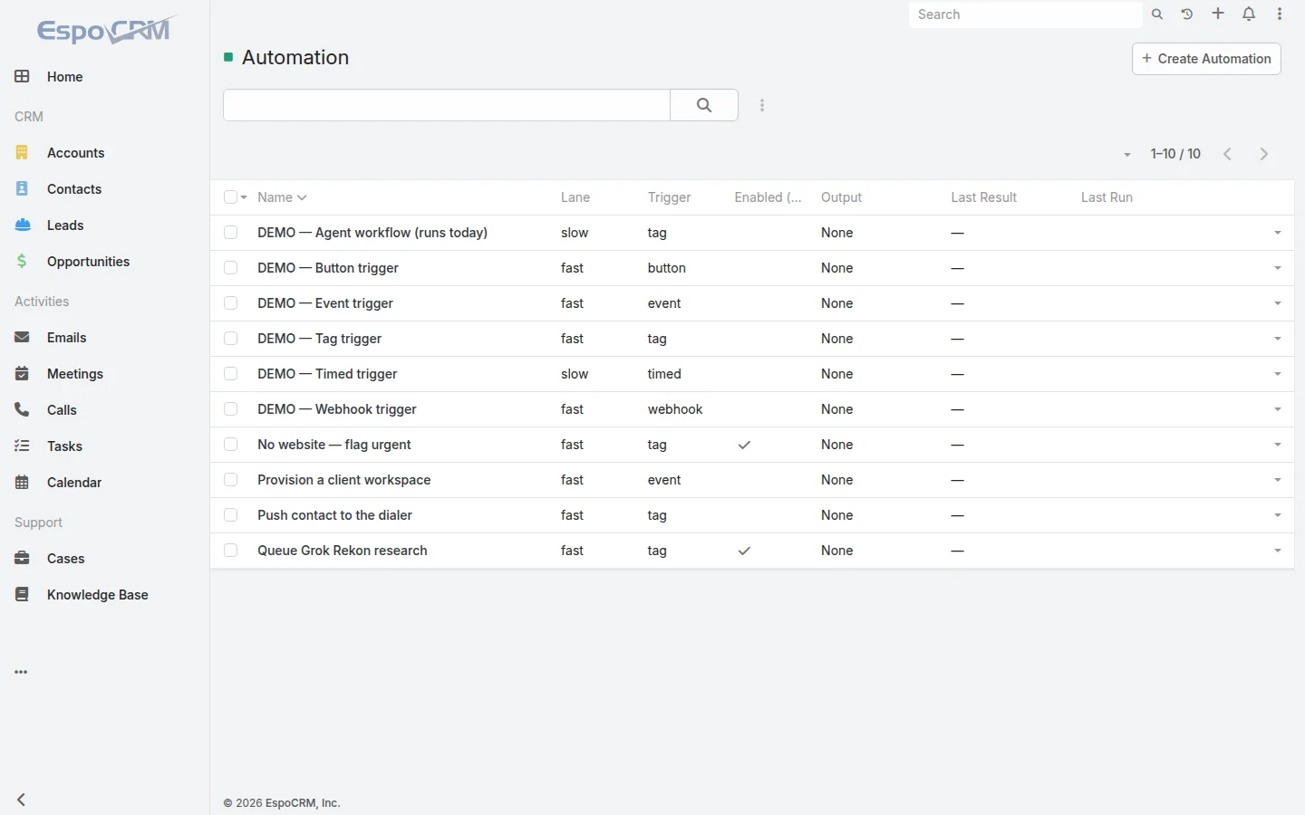 Contractor CRM with automations screen