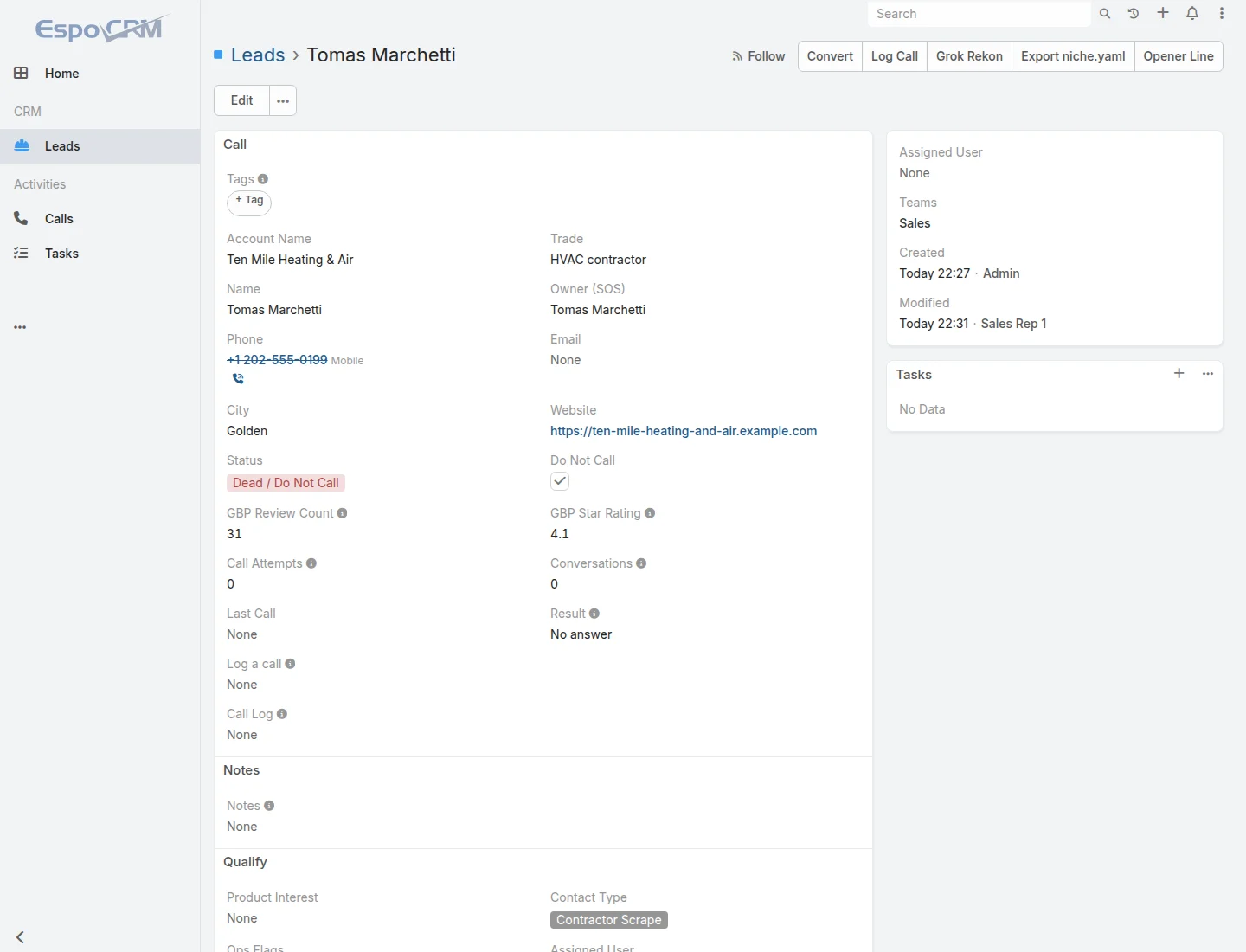 Contractor CRM with automations screen
